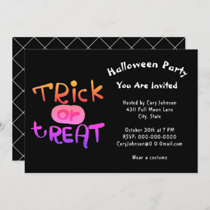 Invitation Éffrayant Trick ou Treat Black White Halloween Par