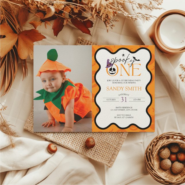 Invitation Éffrayant Un Halloween 1er Anniversaire Photo (Spooky One 1st Birthday Invitation with Photo - Halloween Themed first birthday)