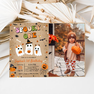 Invitation Éffrayant Un Halloween mignon Fantôme 1er Annivers