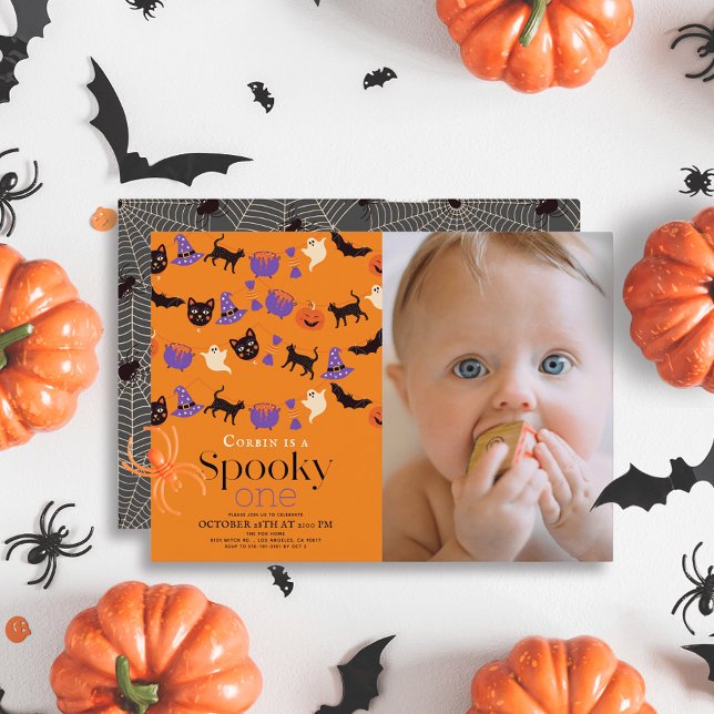 Invitation Éffrayant Un Halloween Orange 1er Anniversaire Pho (Créateur téléchargé)