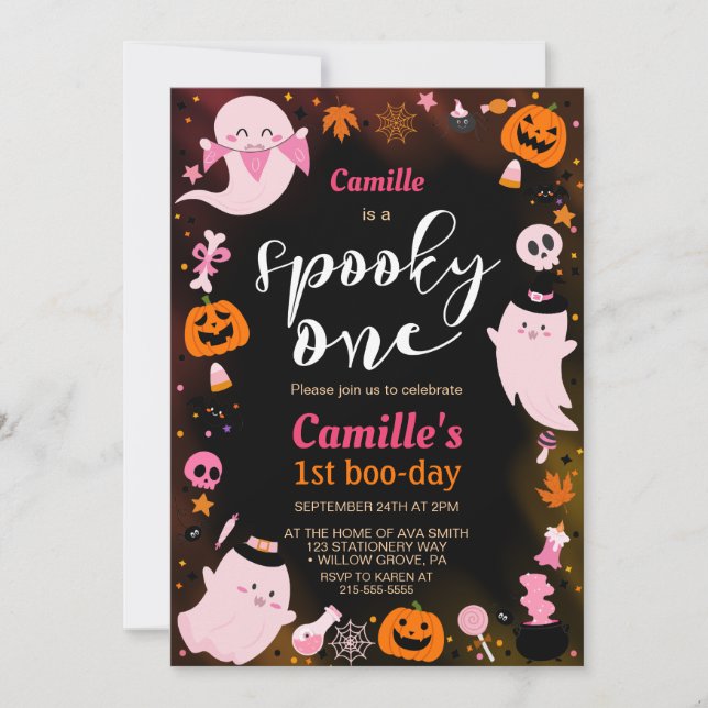 Invitation Éffrayant Un mignon fantôme Halloween fête d'anniv (Devant)