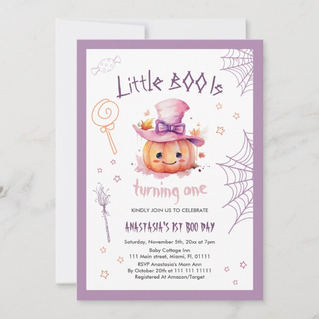 Invitation Éffrayant Un mignon Halloween Baby Girl 1er annive (Devant)