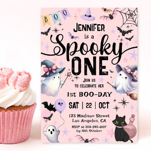Invitation Éffrayant Une Fille Halloween 1er Anniversaire Boo