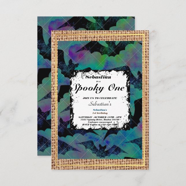 Invitation Éffrayant Une Mignonne Halloween Ghost 1ère fête d (Devant / Derrière)