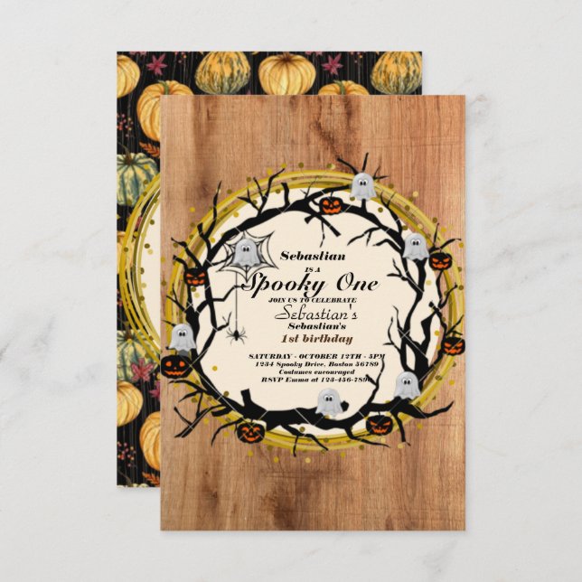 Invitation Éffrayant Une Mignonne Halloween Ghost 1ère fête d (Devant / Derrière)