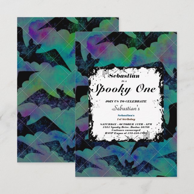 Invitation Éffrayant Une Mignonne Halloween Ghost 1ère fête d (Devant / Derrière)