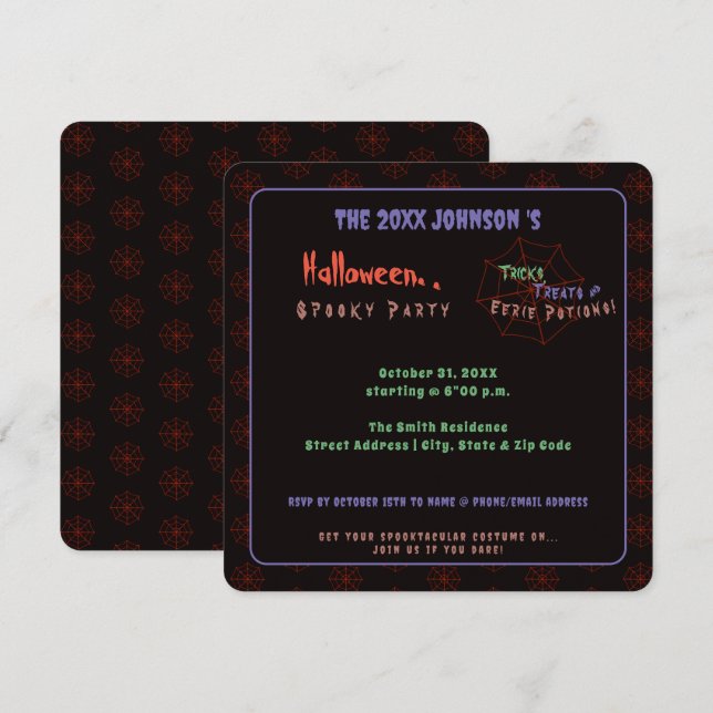 Invitation éffrayante Black Halloween Spider Web P (Devant / Derrière)