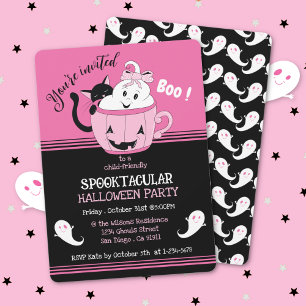 Invitation éffrayante Cute Kids Pink Black Hallowe