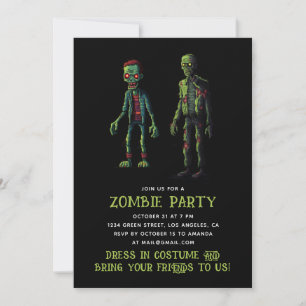 Invitation Éffrayante fête de zombie noir vert et drôle. Hall