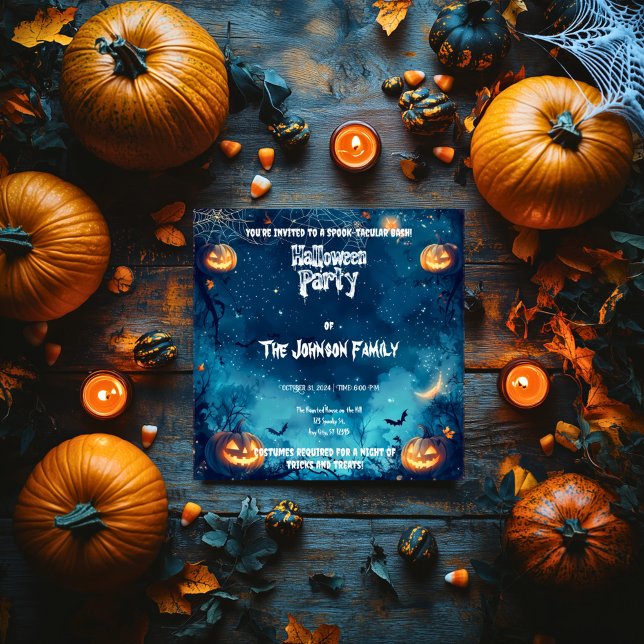Invitation Éffrayante fête d'Halloween avec citrouilles et lu (Créateur téléchargé)