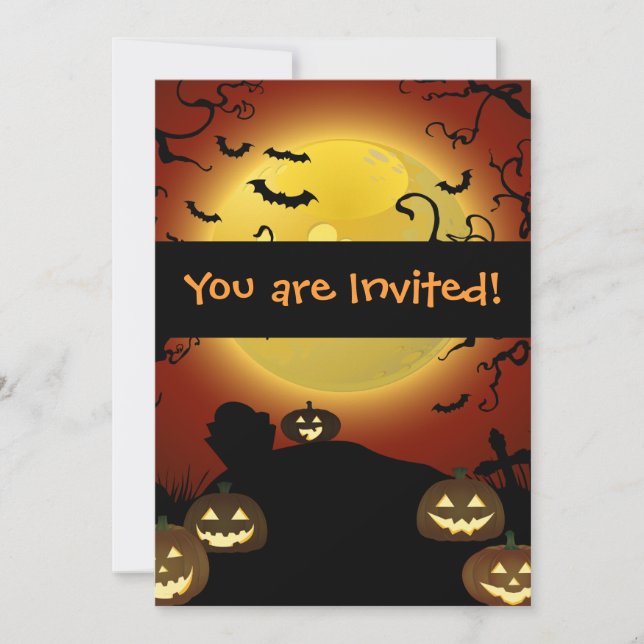 Invitation Éffrayante Halloween Moon, Citrouilles  (Devant)