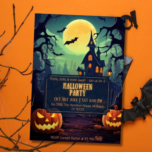 Invitation Éffrayante lune nuit hantée Halloween (Créateur téléchargé)
