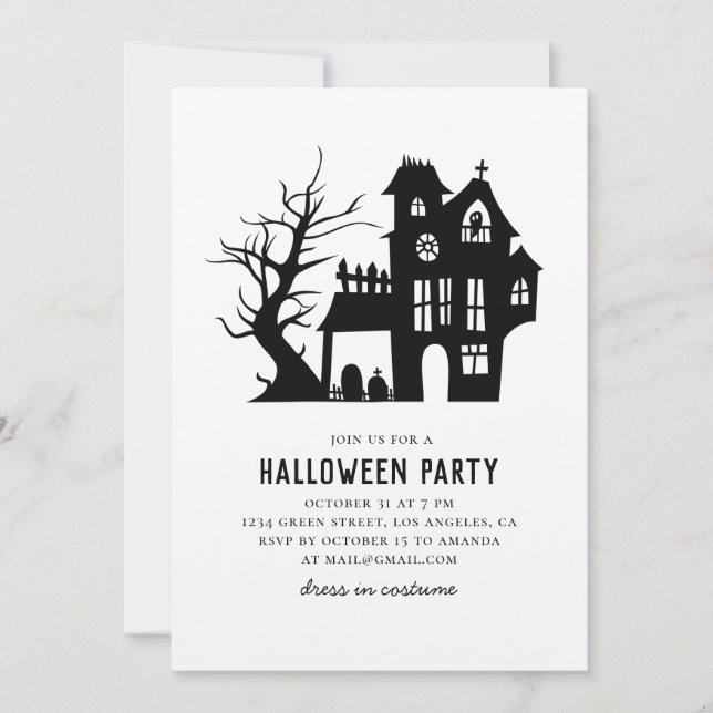 Invitation Éffrayante maison noire hantée. Halloween parti ru (Devant)