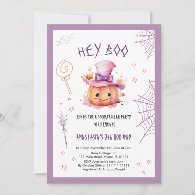 Invitation Éffrayante mignonne Halloween fille 7e anniversair (Devant)