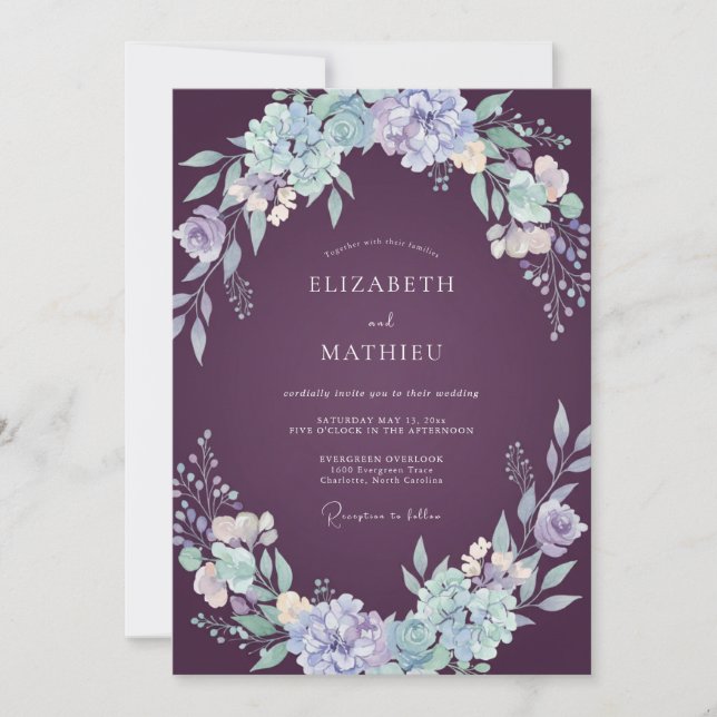 Invitation Eggplant Flourishing Floral Wedding (Devant)