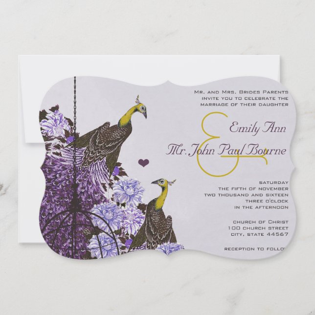 Invitation Eggplant moutarde Jaune Peacock Vintage Cage d'ois (Devant)