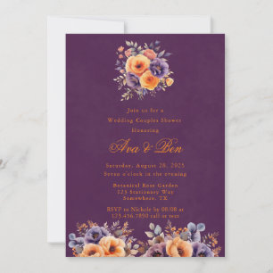 Invitation Eggplant Orange Floral Mariage Couples Douche