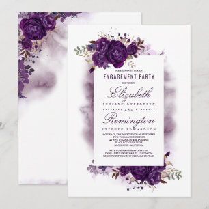 Invitation Eggplant Purple Floral Aquarelle Partie d'engageme