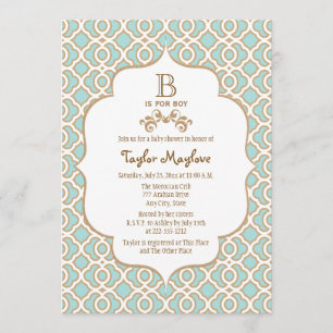 Invitation Eggshell Blue Gold Marocain Baby Shoy