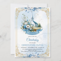 Église catholique bleu poussiéreux cadre doré