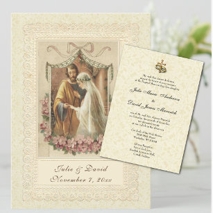 Invitation Église catholique de mariage vintage/Réception