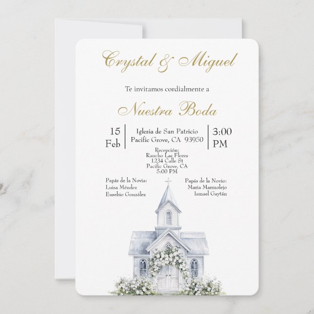 Invitation Église florale mariage espagnol   (Devant)