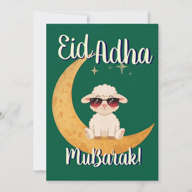 Invitation Eid Al Adha Mubarak Cute Sheep Greeting Card  (Devant)