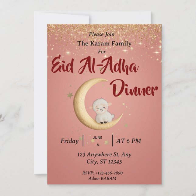 Invitation Eid Al Adha Mubarak Rose Moderne (Devant)