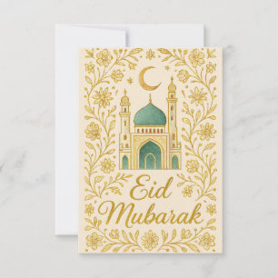 Invitation Eid Moubarak - Fleurs de mosquée blanches et dorée