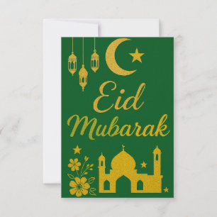 Invitation Eid Moubarak - Fleurs de mosquée vertes et dorées