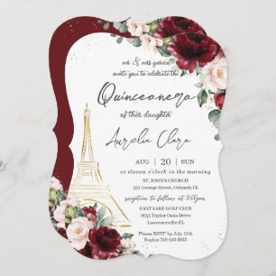 Invitation Eiffel Paris Quinceañera Bourgogne Blush Floral