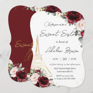 Invitation Eiffel Paris Sweet 16 Burgundy Blush Floral Roses