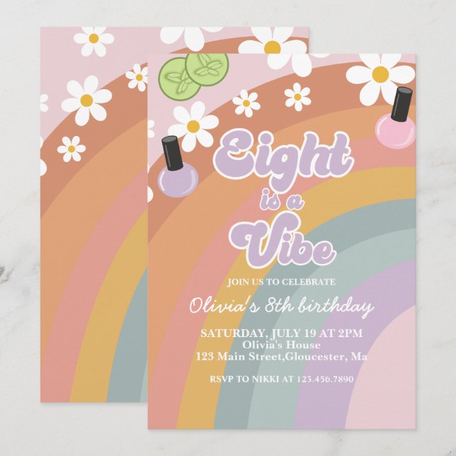 Invitation Eight est une ambiance Spa Rainbow 8e anniversaire (Devant / Derrière)