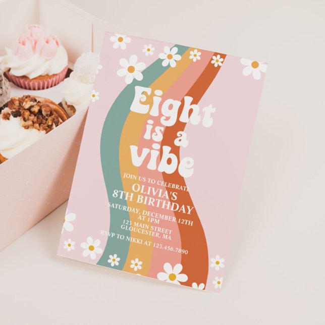 Invitation Eight is a Vibe groovy daisy rainbow 8e anniversai (Créateur téléchargé)