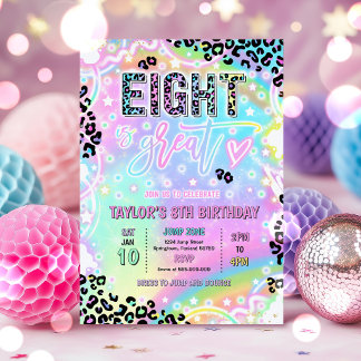 Invitation Eight Is Great Rainbow Leopard Print 8th Birthday