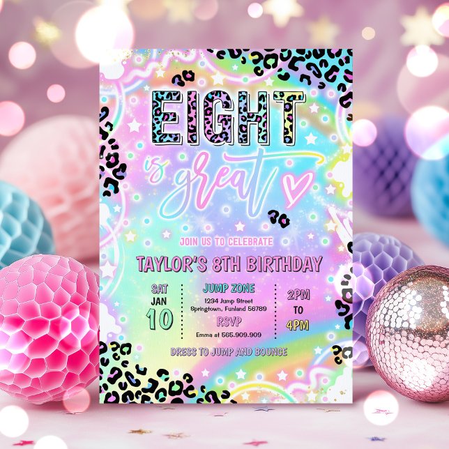 Invitation Eight Is Great Rainbow Leopard Print 8th Birthday (Créateur téléchargé)