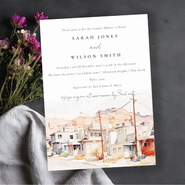 Invitation El Paso Texas City Scape Aquarelle Couples Douche (Créateur téléchargé)