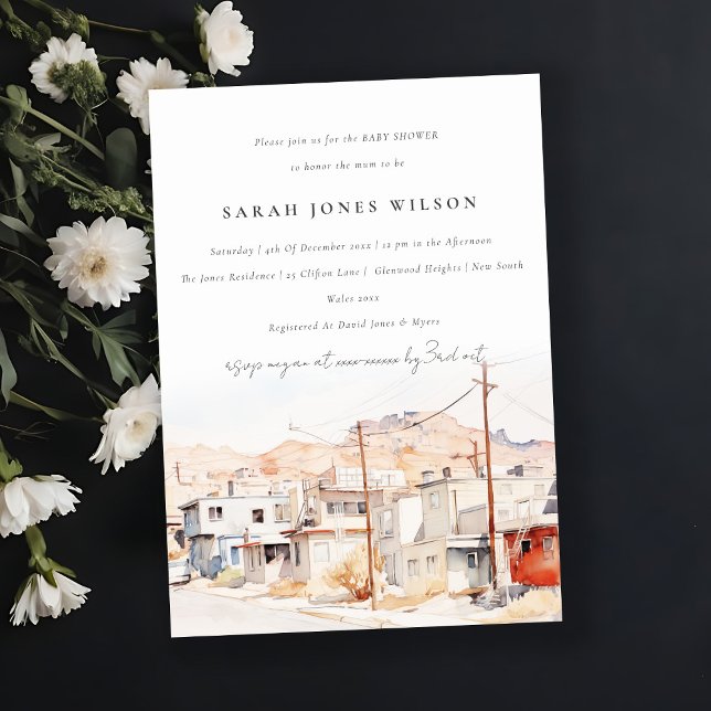 Invitation El Paso Texas City Scape Watercolor Baby shower (Créateur téléchargé)