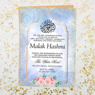 Invitation Elagant Gold Mosque Blue aquarelle islamique Aqeeq