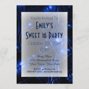 Invitation Electric Blue Black White Sweet 16 Anniversaire