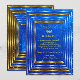 Invitation Electric Blue Fête d'anniversaire 50 ans Or