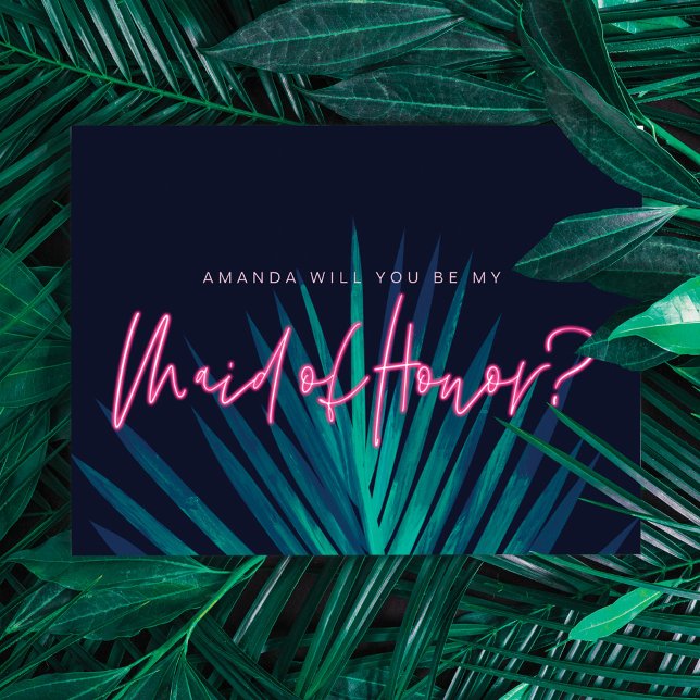 Invitation Electric Love Neon Pink Be My Maid of Honor ? (Créateur téléchargé)