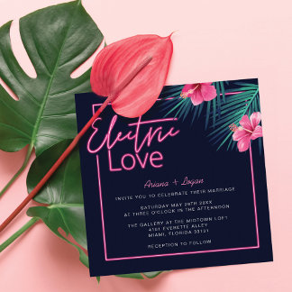 Invitation Electric Love Neon rose Tropical Mariage rétro