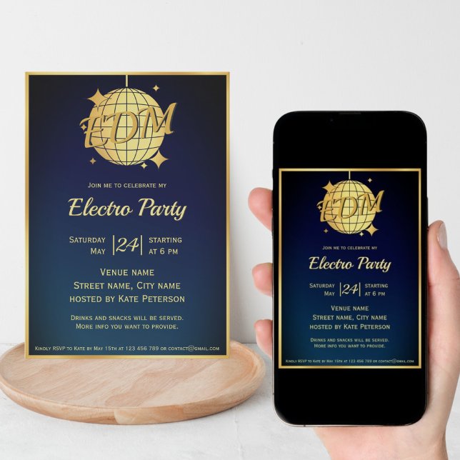Invitation Electro EDM à thème or disco bal (Créateur téléchargé)