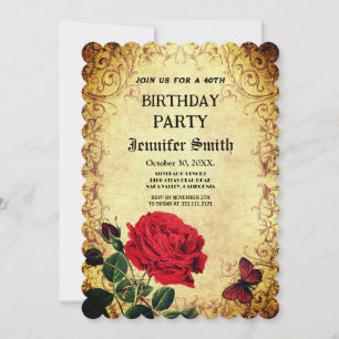 Invitation élégamment rétro avec rose rouge vintag