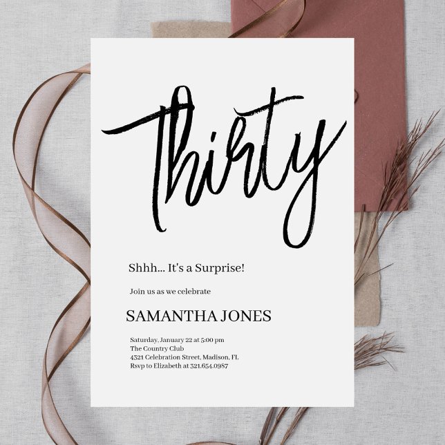 Invitation Elegan Blanc et Noir Trente Anniversaire (Créateur téléchargé)