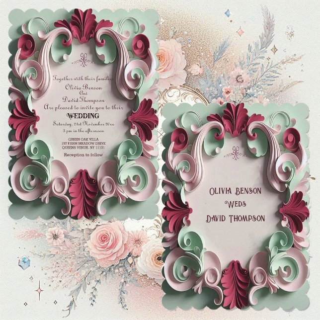 Invitation Élégance Baroque Motifs Floraux Vrilles d'Acanthes (Baroque Elegance Floral Motifs Acanthus Swirls Invitation)