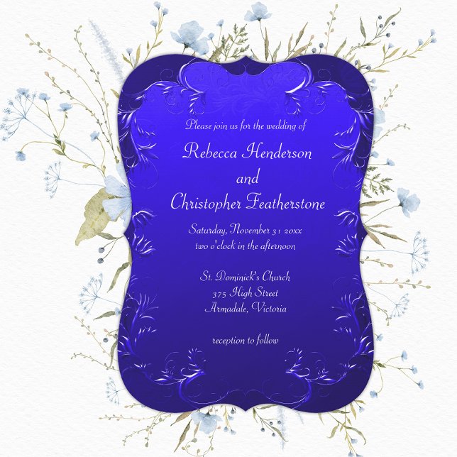 Invitation Élégance Bleue Courbée Mariage Vintage (Créateur téléchargé)