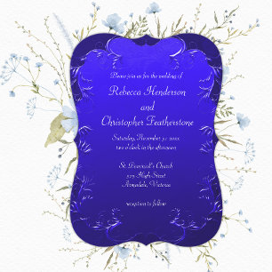 Invitation Élégance Bleue Courbée Mariage Vintage