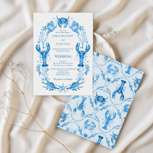 Invitation Élégance Bord de Mer Bleu Aquarelle Mariage Côté O